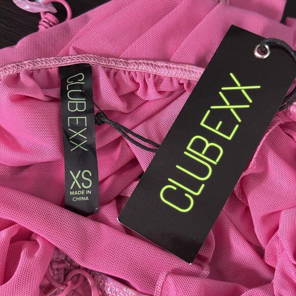 CLUBEXX Bra Top Womens XS Rave Festival Sheer Mesh Pink Holographic Dolls Kill - Picture 8 of 10
